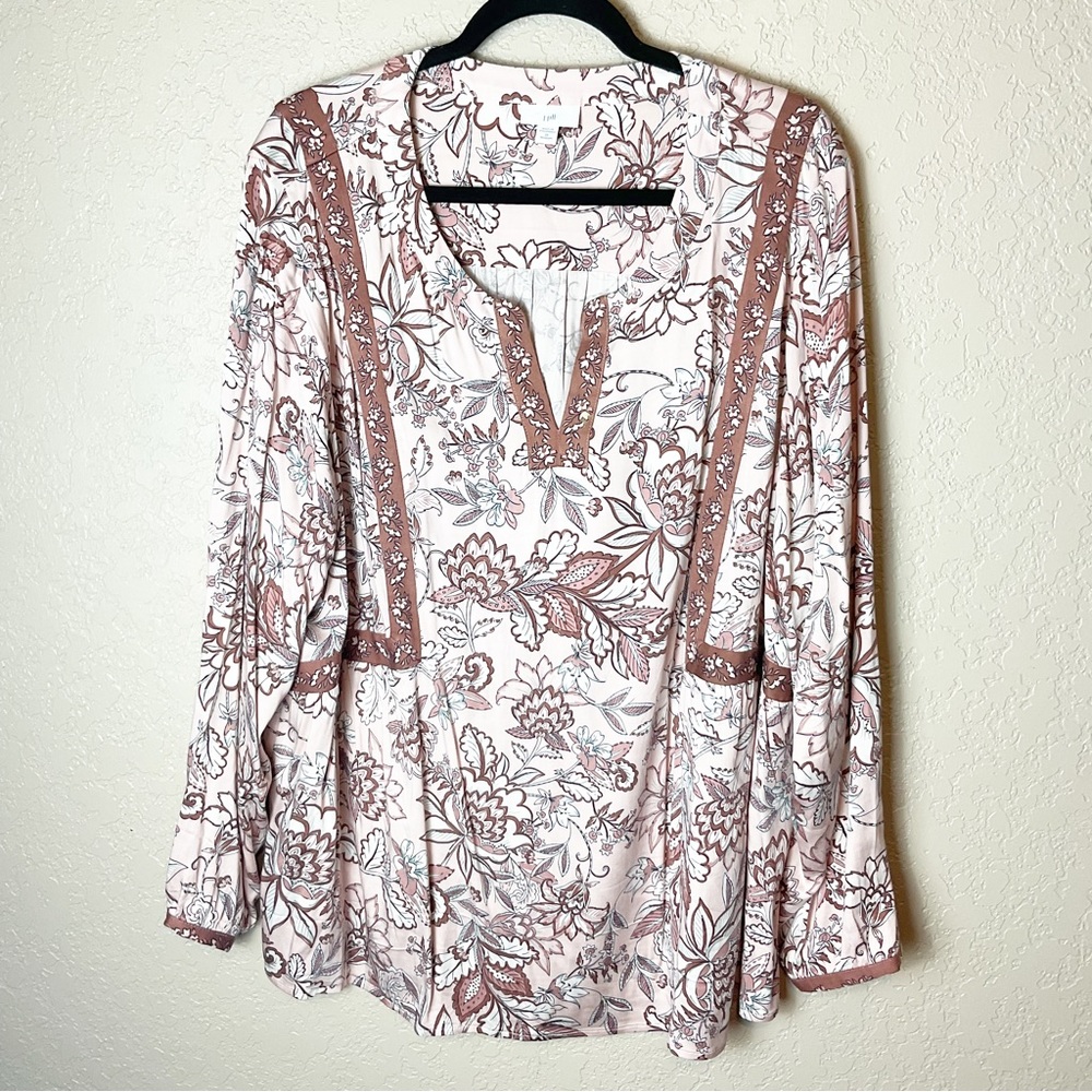 J Jill floral pink long sleeve pullover tunic top
